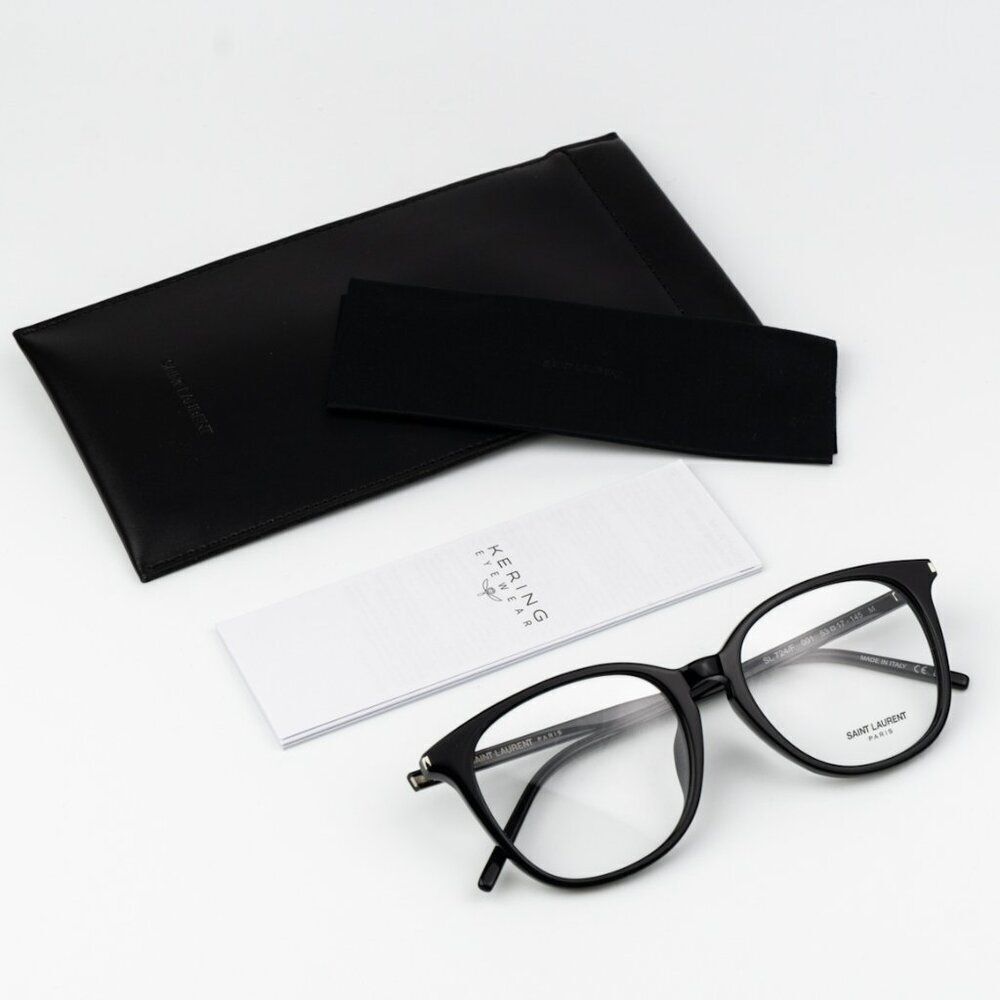 NEW Saint Laurent SL724/F 001 Black Oval Women Eyeglasses - Picture 9 of 10